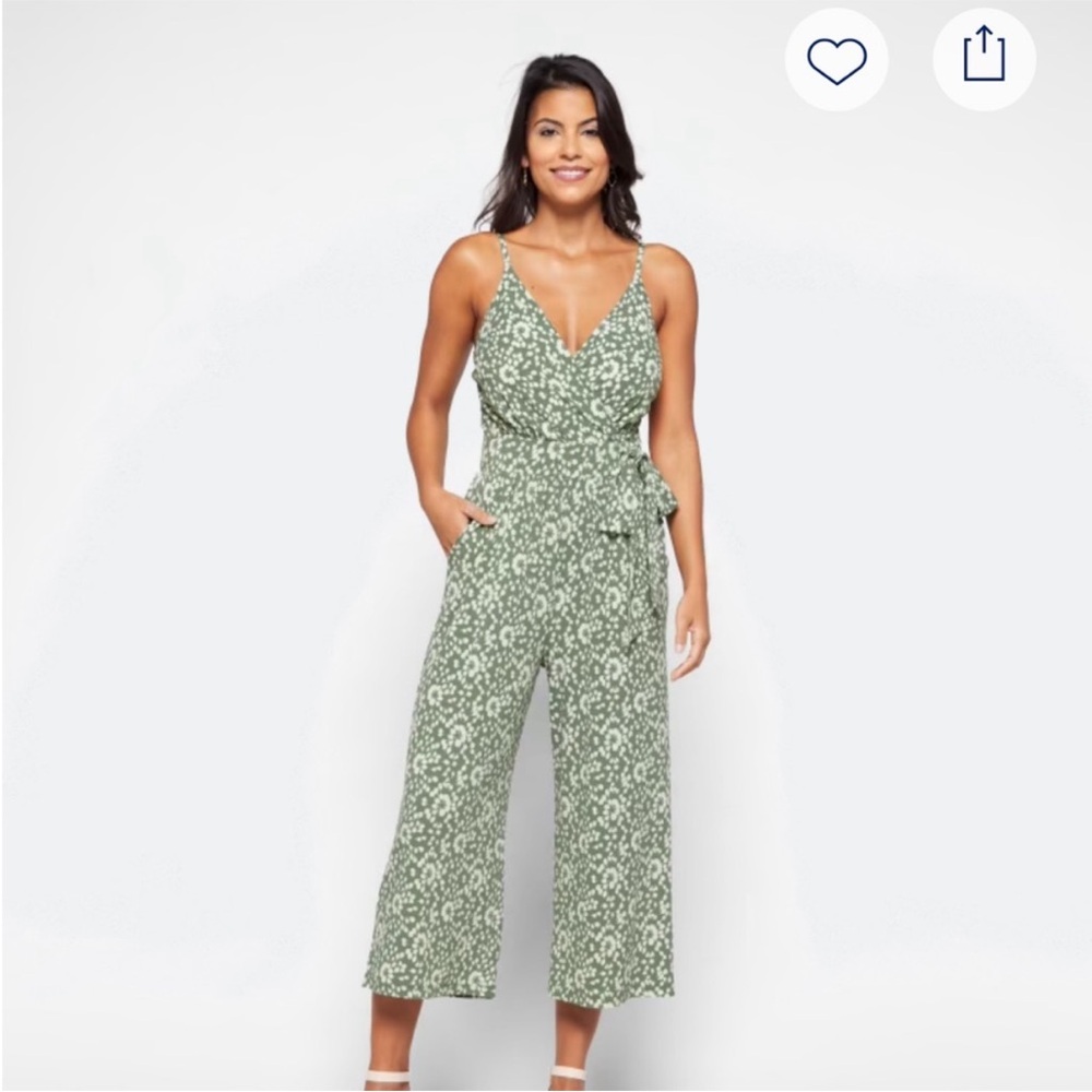EUC Kailegh faux wrap size petite small jumpsuit - green multi color